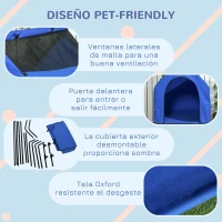 PawHut Caseta para Perros Grandes 110x76x110 cm Cama Elevada para Mascotas con Cubierta Desmontable y Ventanas de Malla Azul(m-6)