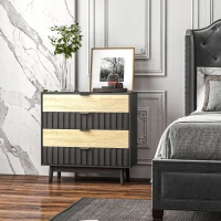 HOMCOM Commode meuble de rangement 4 tiroirs pieds en métal style contemporain 80 x 35 x 80 cm naturel et noir(m-2)