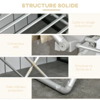HOMCOM Séchoir à linge étendoir à linge électrique 2 ailes latérales extensibles cadre en alliage d'aluminium 144 x 53 x 91 cm(m-7)
