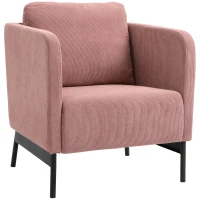 HOMCOM Poltroncina in Velluto a Coste con Gambe in Acciaio e Cuscino posteriore, 73x74x82cm, Rosa(m-1)