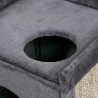 PawHut Krabpaal voor katten met 2 kattenholen, 1 liggedeelte, sisal krabmat, pluche, grijs+naturel(m-9)