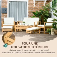 Outsunny Salon de Jardin en bois 6 pièces pour 4 personnes 2 fauteuils + 1 canapé + 1 table basse + 2 repose-pieds beige(m-6)