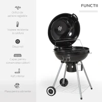 Outsunny Barbecue cu Carbune Capac si Termometru Grilaj Dublu in Metal Negru(m-6)