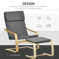 HOMCOM Fauteuil met voetenbank, fauteuilset, linnenlook, massief hout, grijs+naturel(m-7)