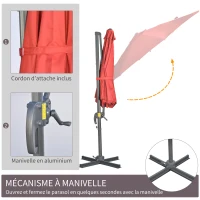 Outsunny Parasol déporté Ø 3 m octogonal inclinable manivelle avec pied en acier Rouge vineux(m-6)