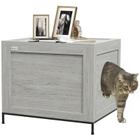 PawHut Szafka na kuwetę dla kota, kuweta z drzwiami, domek dla kota z uchwytem, jasnoszary(m-1)