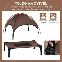 PawHut Cama Elevada para Animais de Estimação Portátil com Toldo Amovível Tecido Respirável 76x61x73cm Marrom(m-6)