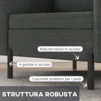 HOMCOM Poltroncina Moderna in Tessuto effetto Lino con Gambe in Acciaio e Tasche laterali, 73x73x80cm, Grigio(m-6)