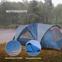 Outsunny kampeertent voor 3-4 personen, twee deuren, gaasraam, blauw, 4,75 x 2,64 x 1,50 m(m-5)