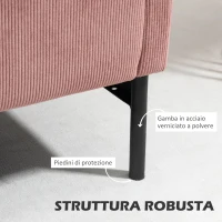 HOMCOM Poltroncina in Velluto a Coste con Gambe in Acciaio e Cuscino posteriore, 73x74x82cm, Rosa(m-5)