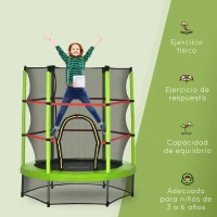 HOMCOM Cama Elástica Infantil Trampolín para Niños de 3-6 Años con Red de Seguridad Carga 45 kg Ø140x160 cm Multicolor(m-4)