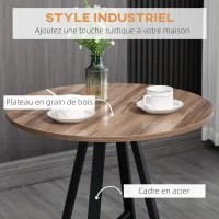 HOMCOM Ensemble table haute ronde design industriel + 2 tabourets ronds avec repose-pied en acier 2 personnes naturel noir(m-5)