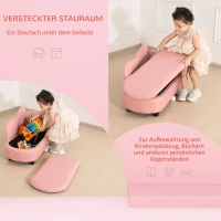 HOMCOM Kindersofa, Récamiere, verstecktes Staufach, Rahmen aus Eukalyptusholz, rosa, 80 x 40 x 49cm(m-6)