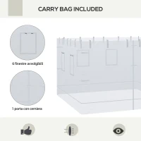 Outsunny Parete per Gazebo 3x3 in Nylon, Set 3 Pezzi Zanzariera con 6 Finestre e Porta con Cerniera, 300Lx195 cm(m-5)
