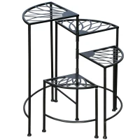 Outsunny Bloementrap, plantenrek, 4-laagse plantentrap, vintage design, balkon, tuin, zwart(m-1)