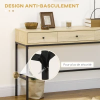HOMCOM Table console table d'entrée structure en acier 3 tiroirs effet bois style industriel 120 x 39,8 x 78 cm naturel noir(m-7)