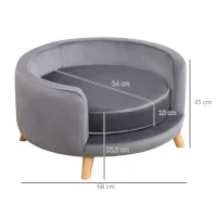 PawHut Sofa dla psów, sofa dla zwierząt z wykończeniem aksamitnym, sofa dla kotów z poduszką, drewniane nogi(m-3)