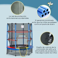 HOMCOM Cama Elástica Infantil Trampolín para Niños de 3-6 Años con Red de Seguridad Carga 45 kg Ø140x160 cm Multicolor(m-6)