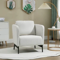 HOMCOM Poltroncina in Velluto a Coste con Gambe in Acciaio e Cuscino Posteriore, 73x74x82 cm, Grigio(m-2)