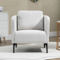 HOMCOM Poltroncina in Velluto a Coste con Gambe in Acciaio e Cuscino Posteriore, 73x74x82 cm, Grigio(m-6)