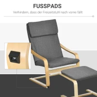 HOMCOM Fauteuil met voetenbank, fauteuilset, linnenlook, massief hout, grijs+naturel(m-6)