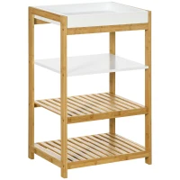 HOMCOM Mobile con Scaffali in Bambù e MDF con Vassoio removibile, 42.8x33x70cm, Bianco e color Legno(m-1)
