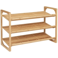 HOMCOM Schoenenrek voor 9 paar schoenen, 3 niveaus, opstaande randen, bamboehout, 76 x 33 x 51 cm