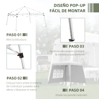 Outsunny Carpa Plegable con 2 Paredes Laterales 2,89x2,89m Cenador Pabellón de Jardín Altura Ajustable Protección UV50+ Blanco(m-5)