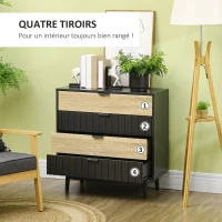 HOMCOM Commode meuble de rangement 4 tiroirs pieds en métal style contemporain 80 x 35 x 80 cm naturel et noir(m-5)