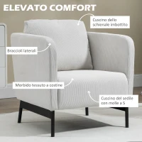 HOMCOM Poltroncina in Velluto a Coste con Gambe in Acciaio e Cuscino Posteriore, 73x74x82 cm, Grigio(m-4)