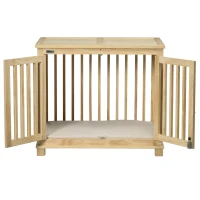 Klatka dla psa PawHut z zamkiem i podkładką, 82,5 cm x 57 cm x 72 cm, naturalne drewno+kremowa biel(m-8)