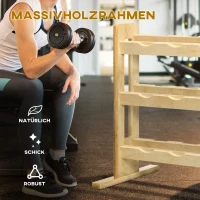HOMCOM Hantelständer, für 12 Hanteln, bis 150 kg, 3 Ebenen, Buchenholz, 118 x 60 x 100 cm(m-5)