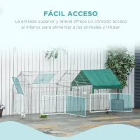 PawHut Jaula Recinto para Animales Pequeños con 2 Puertas y Toldo para Exterior Jardín Patio 220x103x103cm Plata y Verde(m-5)