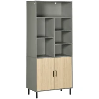 HOMCOM Credenza da Cucina in Truciolato e Metallo con 6 Ripiani Aperti e Armadietto a 2 Livelli, 76x40x179 cm(m-1)