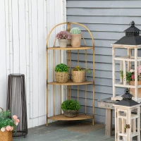 Outsunny Plantenstandaard, bloemenrek, 3 niveaus, roestvrij afwerking, metalen frame, lichtbruin, 36,5 x 36,5 x 108 cm(m-2)