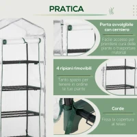 Outsunny Serra per Piante Verticale con Scaffale a 4 Ripiani in Acciaio e PE Bianco, 70x50x160cm(m-6)