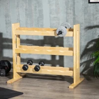 HOMCOM Hantelständer, für 12 Hanteln, bis 150 kg, 3 Ebenen, Buchenholz, 118 x 60 x 100 cm(m-2)