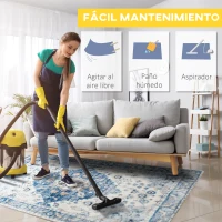 HOMCOM Alfombra de Salón Vintage 150x80 cm Alfombra Rectangular de Lana Sintética Antideslizante para Salón Dormitorio Azul(m-7)