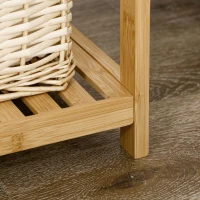 HOMCOM Mobile con Scaffali in Bambù e MDF con Vassoio removibile, 42.8x33x70cm, Bianco e color Legno(m-7)