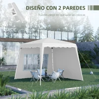 Outsunny Carpa Plegable con 2 Paredes Laterales 2,89x2,89m Cenador Pabellón de Jardín Altura Ajustable Protección UV50+ Blanco(m-4)
