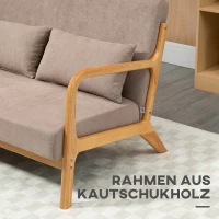 HOMCOM 2-zitsbank, kleine bank, retro-design, 2 kussens, rubberhout, bruin + naturel(m-5)