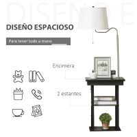 HOMCOM Lámpara de Pie con Mesa Auxiliar y 2 Puertos de Carga USB Casquillo E27 Max. 40W 44,5x44,5x144,5 cm Negro y Blanco(m-4)