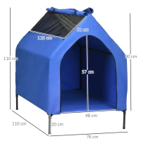 PawHut Caseta para Perros Grandes 110x76x110 cm Cama Elevada para Mascotas con Cubierta Desmontable y Ventanas de Malla Azul(m-3)