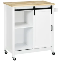 HOMCOM Desserte sur roulettes étagère et porte coulissante à galandage plateau en bois 88,5 x 45 x 91,5 cm blanc(m-1)