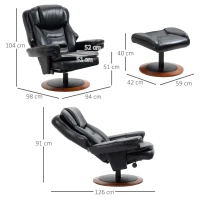 HOMCOM Fauteuil met voetenbank, relaxfauteuil, 360° draaibaar, verstelbare rugleuning, zwart+bruin(m-3)