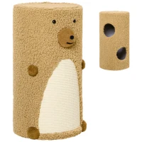 PawHut Bear Design Cat Scratching Post, 2 Cat Caves, 1 Scratching Surface, White + Brown(m-1)