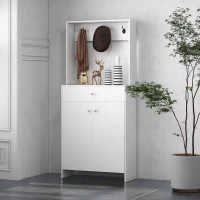 HOMCOM Mueble Zapatero con Perchero 3 Ganchos Cajón 2 Puertas y Estantes Ajustables para 12 Pares de Zapatos 80x32x180cm Blanco(m-2)