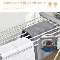 HOMCOM Séchoir à linge étendoir à linge électrique 2 ailes latérales extensibles cadre en alliage d'aluminium 144 x 53 x 91 cm(m-8)