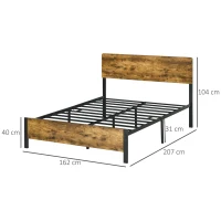 HOMCOM Cama de Matrimonio de Estilo Rústico 162x207 cm Cama Doble con Somier de Acero y Cabezal y Pie de Cama de Melamina(m-3)