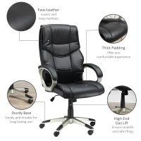 HOMCOM Home Office Chair High Back Computer Desk Chair with Faux Leather Adjustable Height Rocking Function Black(m-7)